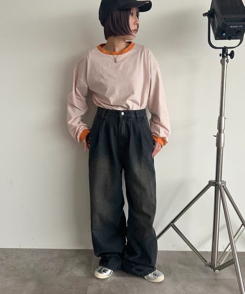 apres jour mignon（アプレジュールミニョン）の「アソートリンガーボーダーロンＴ【ZOZOTOWN限定アイテム】（Tシャツ/カットソー・レディース・ネイビー/ブラック/チャコールグレー/ブルー/イエロー/グリーン/アイボリー/ピンク/ホワイト系その他2・X-LARGE/フリー）」の12枚目の写真