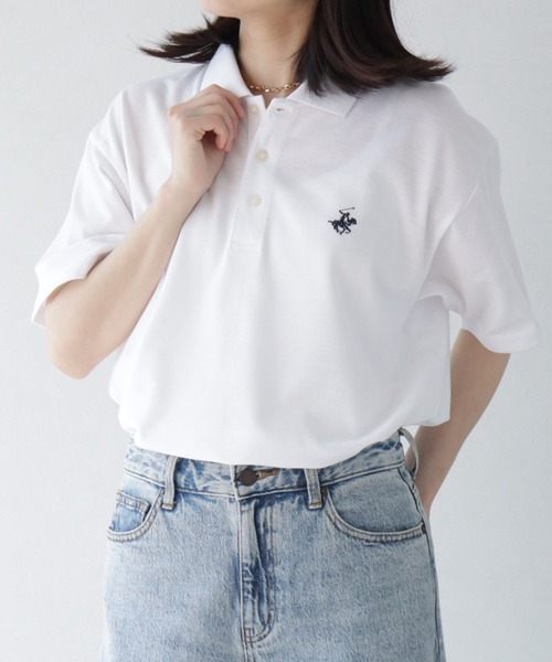 BEVERLY HILLS POLO CLUB（ビバリーヒルズポロクラブ）の「【Beverly Hills Polo Club/ビバリーヒルズポロクラブ】ワンポイント ポニー刺繍 TC鹿の子 半袖ポロシャツ（ポロシャツ・メンズ・ホワイト/ネイビー/サックスブルー/グレイッシュベージュ/ブラック/カーキ・S/M/L/LL）」の2枚目の写真