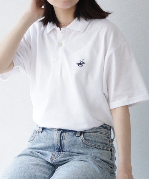 BEVERLY HILLS POLO CLUB（ビバリーヒルズポロクラブ）の「【Beverly Hills Polo Club/ビバリーヒルズポロクラブ】ワンポイント ポニー刺繍 TC鹿の子 半袖ポロシャツ（ポロシャツ・メンズ・ホワイト/ネイビー/サックスブルー/グレイッシュベージュ/ブラック/カーキ・S/M/L/LL）」の8枚目の写真