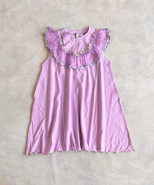 CALMIA（カルミア）の「梨地ラウンドフリルワンピース（90～150cm）（ワンピース・キッズ・ラベンダー/ライム/レッド・110/100/90/150/140/130/120）」の3枚目の写真