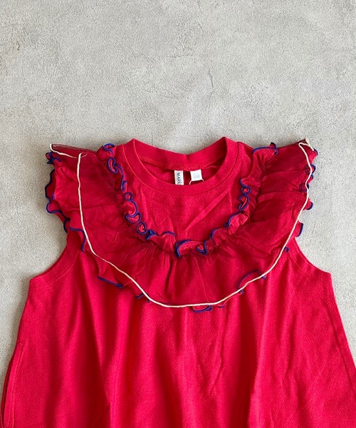 CALMIA（カルミア）の「梨地ラウンドフリルワンピース（90～150cm）（ワンピース・キッズ・ラベンダー/ライム/レッド・110/100/90/150/140/130/120）」の6枚目の写真