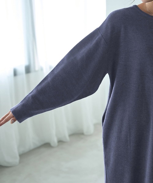 STYLE DELI(スタイルデリ)の「3シーズンコットン混紡◆オーバースリーブワンピース(ワンピース・レディース・パープル/ベージュ系その他/ネイビー系・01/02)」の5枚目の写真
