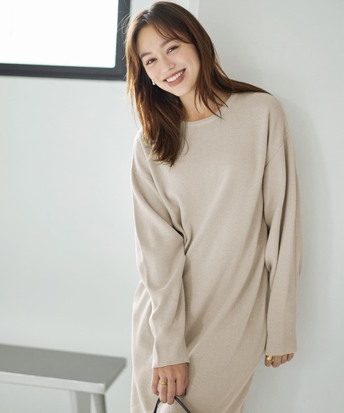 STYLE DELI(スタイルデリ)の「3シーズンコットン混紡◆オーバースリーブワンピース(ワンピース・レディース・パープル/ベージュ系その他/ネイビー系・01/02)」の15枚目の写真