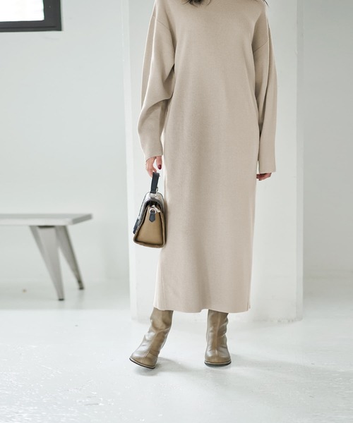 STYLE DELI(スタイルデリ)の「3シーズンコットン混紡◆オーバースリーブワンピース(ワンピース・レディース・パープル/ベージュ系その他/ネイビー系・01/02)」の4枚目の写真