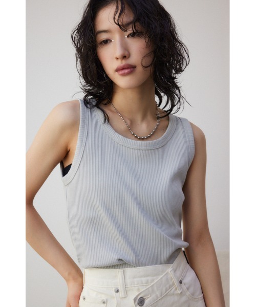 AZUL by moussy(アズールバイマウジー)の「ベーシッククルーネックリブタンク(Tシャツ/カットソー・レディース・アイボリー/ブラック/グレー/ホワイト系その他・M/L/S/M)」の11枚目の写真