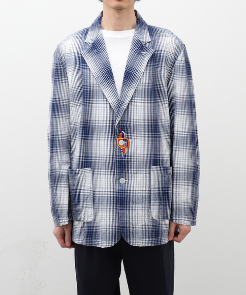 NOMA t.d.（ノーマティーディー）の「【NOMA T.D. / ノ－マ・ティー・ディー】OMBRE PLAID JACKET WITH BEADING（テーラードジャケット・メンズ・ネイビー・3/4）」の3枚目の写真