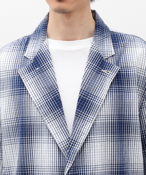 NOMA t.d.（ノーマティーディー）の「【NOMA T.D. / ノ－マ・ティー・ディー】OMBRE PLAID JACKET WITH BEADING（テーラードジャケット・メンズ・ネイビー・3/4）」の6枚目の写真
