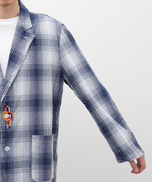 NOMA t.d.（ノーマティーディー）の「【NOMA T.D. / ノ－マ・ティー・ディー】OMBRE PLAID JACKET WITH BEADING（テーラードジャケット・メンズ・ネイビー・3/4）」の8枚目の写真