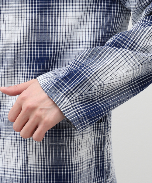NOMA t.d.（ノーマティーディー）の「【NOMA T.D. / ノ－マ・ティー・ディー】OMBRE PLAID JACKET WITH BEADING（テーラードジャケット・メンズ・ネイビー・3/4）」の9枚目の写真