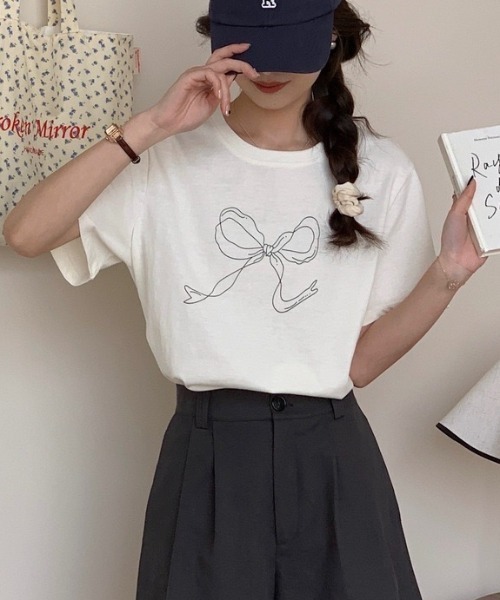 セール】リボンプリントTシャツ（Tシャツ/カットソー）｜Sibra（シブラ