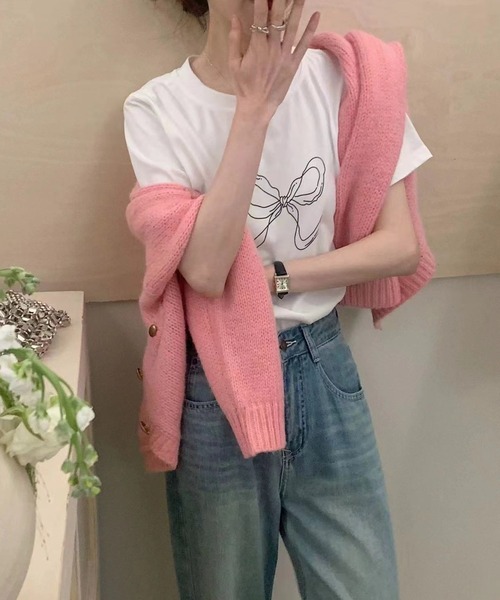 Sibra(シブラ)の「リボンプリントTシャツ(Tシャツ/カットソー・レディース・ブラック/ホワイト・M)」の5枚目の写真