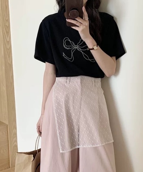 Sibra(シブラ)の「リボンプリントTシャツ(Tシャツ/カットソー・レディース・ブラック/ホワイト・M)」の16枚目の写真