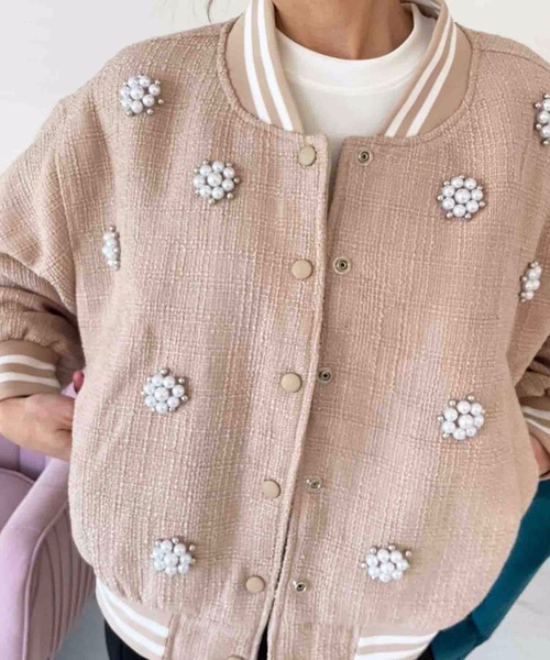 【新品未使用⭐︎完売品】Myu パールフラワー ツイードブルゾン M y u（ミュー）の「パールフラワー ツイードブルゾン（ブルゾン