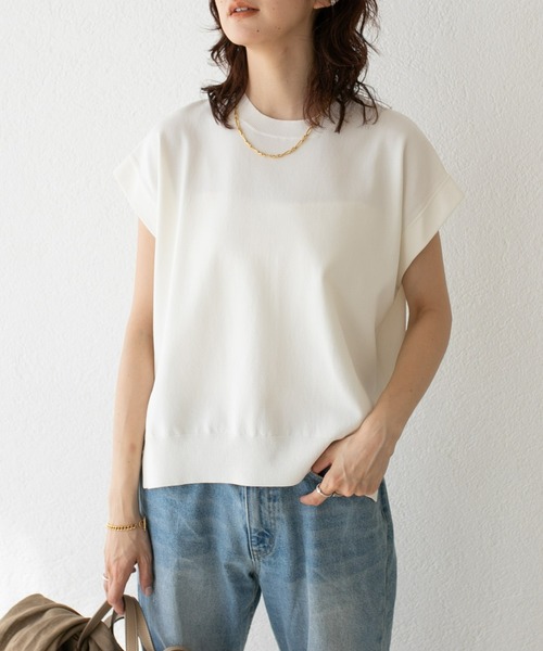 RIVE DROITE（リヴドロワ）の「クールタッチショルダーニット（ニット/セーター・レディース・ブラック/ベージュ/オフホワイト・FREE）」の2枚目の写真