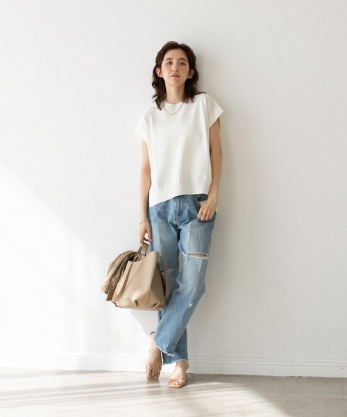 RIVE DROITE（リヴドロワ）の「クールタッチショルダーニット（ニット/セーター・レディース・ブラック/ベージュ/オフホワイト・FREE）」の4枚目の写真