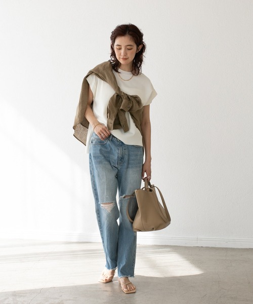 RIVE DROITE（リヴドロワ）の「クールタッチショルダーニット（ニット/セーター・レディース・ブラック/ベージュ/オフホワイト・FREE）」の8枚目の写真