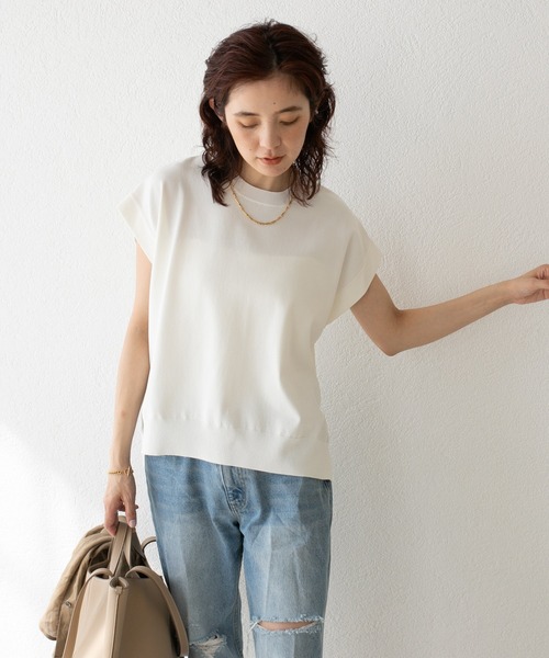 RIVE DROITE（リヴドロワ）の「クールタッチショルダーニット（ニット/セーター・レディース・ブラック/ベージュ/オフホワイト・FREE）」の9枚目の写真