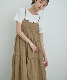 VIS | 【洗える】ぽこぽこチェック柄ティアードキャミワンピース(ワンピース)