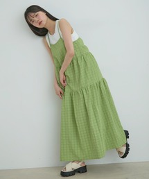 VIS | 【洗える】ぽこぽこチェック柄ティアードキャミワンピース(ワンピース)