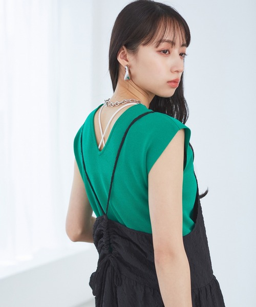 VIS（ビス）の「【洗える】ぽこぽこチェック柄ティアードキャミワンピース（ワンピース・レディース・ブラウン/グリーン/ブラック・FREE）」の14枚目の写真