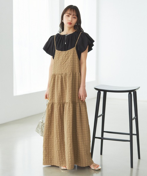 VIS（ビス）の「【洗える】ぽこぽこチェック柄ティアードキャミワンピース（ワンピース・レディース・ブラウン/グリーン/ブラック・FREE）」の16枚目の写真