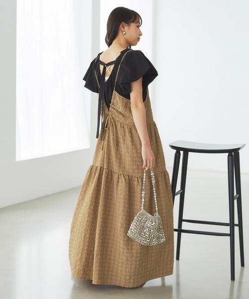 VIS（ビス）の「【洗える】ぽこぽこチェック柄ティアードキャミワンピース（ワンピース・レディース・ブラウン/グリーン/ブラック・FREE）」の18枚目の写真