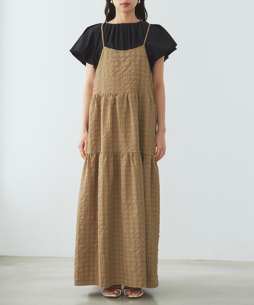 VIS（ビス）の「【洗える】ぽこぽこチェック柄ティアードキャミワンピース（ワンピース・レディース・ブラウン/グリーン/ブラック・FREE）」の8枚目の写真