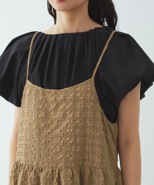 VIS（ビス）の「【洗える】ぽこぽこチェック柄ティアードキャミワンピース（ワンピース・レディース・ブラウン/グリーン/ブラック・FREE）」の12枚目の写真