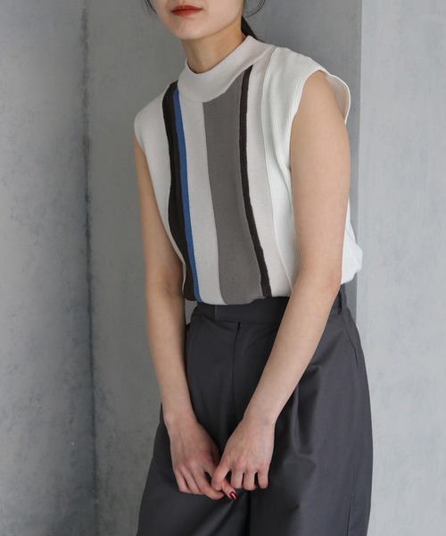 &g'aime（アンジェム）の「【&g’aime】シアー切替配色スリーブレスニット（ニット/セーター・レディース・ブラック/グレイッシュベージュ/チャコールグレー・FREE）」の22枚目の写真