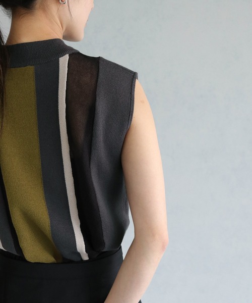 &g'aime（アンジェム）の「【&g’aime】シアー切替配色スリーブレスニット（ニット/セーター・レディース・ブラック/グレイッシュベージュ/チャコールグレー・FREE）」の18枚目の写真