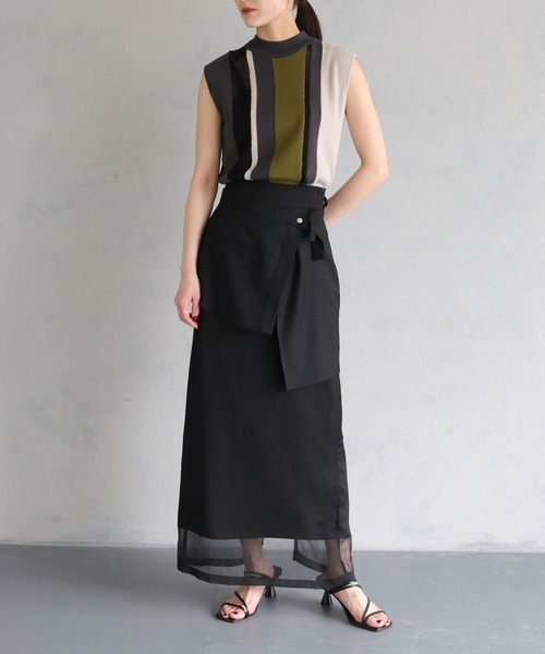 &g'aime（アンジェム）の「【&g’aime】シアー切替配色スリーブレスニット（ニット/セーター・レディース・ブラック/グレイッシュベージュ/チャコールグレー・FREE）」の19枚目の写真