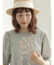 TSUHARU by Samansa Mos2 | 麻綿メッシュリボン刺繍ブラウス(シャツ/ブラウス)