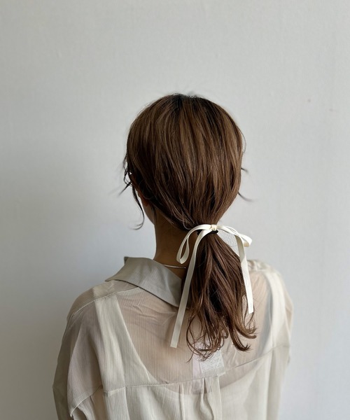 セール】ロング リボンヘアアクセサリー ヘアゴム サテン ベロア