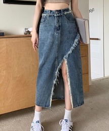 フリンジスリットデニムロングスカート