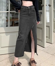 フリンジスリットデニムロングスカート
