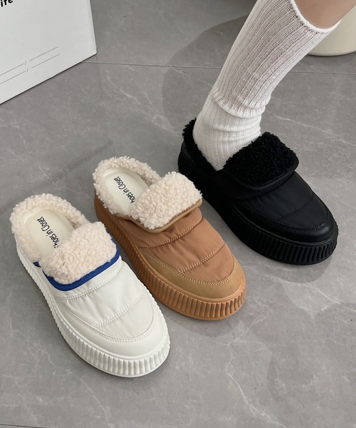 Shoes in Closet（シューズインクローゼット）の「軽量厚底プラットフォーム  リブソール ボア スリッポン/サンダル 2439（スリッポン・レディース・アイボリー/ベージュ/ブラック・M/S/LL/L）」の5枚目の写真