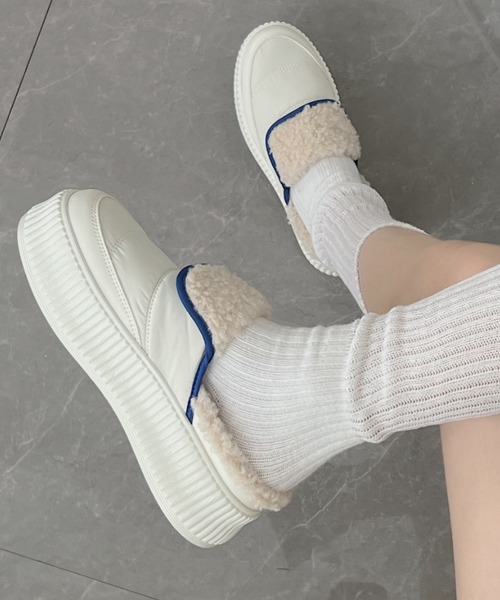 Shoes in Closet（シューズインクローゼット）の「軽量厚底プラットフォーム  リブソール ボア スリッポン/サンダル 2439（スリッポン・レディース・アイボリー/ベージュ/ブラック・M/S/LL/L）」の8枚目の写真