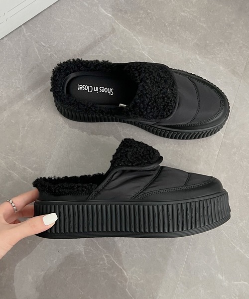 Shoes in Closet（シューズインクローゼット）の「軽量厚底プラットフォーム  リブソール ボア スリッポン/サンダル 2439（スリッポン・レディース・アイボリー/ベージュ/ブラック・M/S/LL/L）」の15枚目の写真