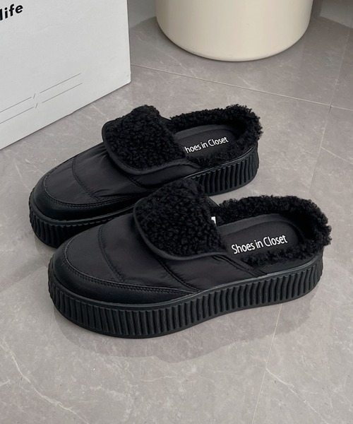 Shoes in Closet（シューズインクローゼット）の「軽量厚底プラットフォーム  リブソール ボア スリッポン/サンダル 2439（スリッポン・レディース・アイボリー/ベージュ/ブラック・M/S/LL/L）」の16枚目の写真