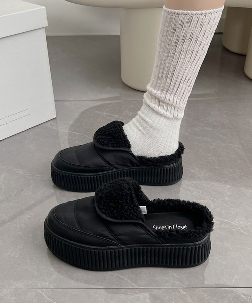 Shoes in Closet（シューズインクローゼット）の「軽量厚底プラットフォーム  リブソール ボア スリッポン/サンダル 2439（スリッポン・レディース・アイボリー/ベージュ/ブラック・M/S/LL/L）」の12枚目の写真