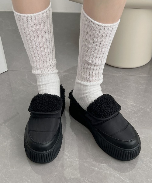 Shoes in Closet（シューズインクローゼット）の「軽量厚底プラットフォーム  リブソール ボア スリッポン/サンダル 2439（スリッポン・レディース・アイボリー/ベージュ/ブラック・M/S/LL/L）」の11枚目の写真