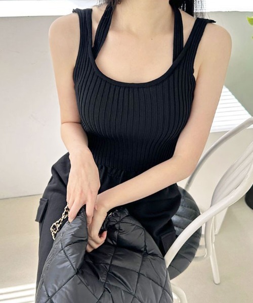 VIVID LADY(ビビッドレディー)の「ホルダーネックニット キャミソール クロップドニット(ニット/セーター・レディース・スカイブルー/ブラック/ブルー/アイボリー・FREE)」の13枚目の写真