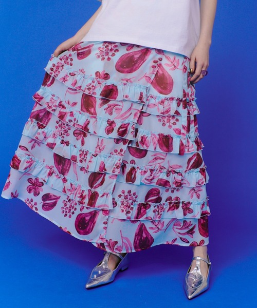manana suerte（マニャーナスエルテ）の「オリジナルプリントシアーフリルラップスカート（スカート・レディース・その他1/その他2・FREE）」の3枚目の写真