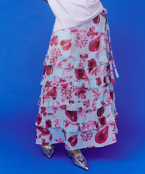 manana suerte（マニャーナスエルテ）の「オリジナルプリントシアーフリルラップスカート（スカート・レディース・その他1/その他2・FREE）」の4枚目の写真