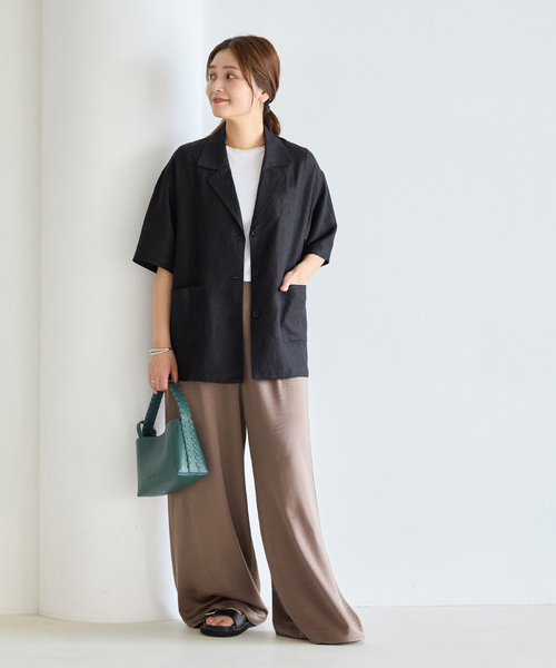 JOURNAL STANDARD（ジャーナルスタンダード）の「レーヨン麻ハーフスリーブシャツジャケット（その他アウター・レディース・ブラック/ブラック系その他・FREE）」の3枚目の写真