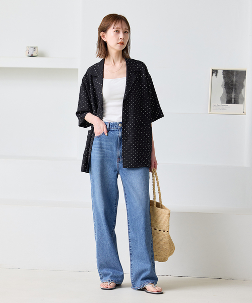 JOURNAL STANDARD（ジャーナルスタンダード）の「レーヨン麻ハーフスリーブシャツジャケット（その他アウター・レディース・ブラック/ブラック系その他・FREE）」の4枚目の写真