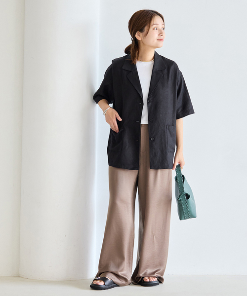 JOURNAL STANDARD（ジャーナルスタンダード）の「レーヨン麻ハーフスリーブシャツジャケット（その他アウター・レディース・ブラック/ブラック系その他・FREE）」の5枚目の写真
