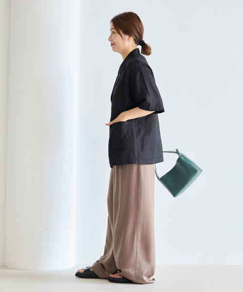 JOURNAL STANDARD（ジャーナルスタンダード）の「レーヨン麻ハーフスリーブシャツジャケット（その他アウター・レディース・ブラック/ブラック系その他・FREE）」の6枚目の写真