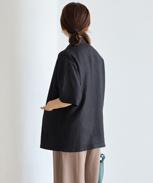 JOURNAL STANDARD（ジャーナルスタンダード）の「レーヨン麻ハーフスリーブシャツジャケット（その他アウター・レディース・ブラック/ブラック系その他・FREE）」の7枚目の写真