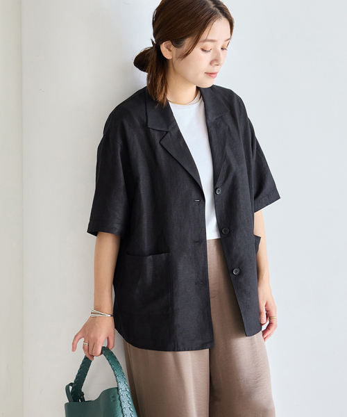 JOURNAL STANDARD（ジャーナルスタンダード）の「レーヨン麻ハーフスリーブシャツジャケット（その他アウター・レディース・ブラック/ブラック系その他・FREE）」の8枚目の写真